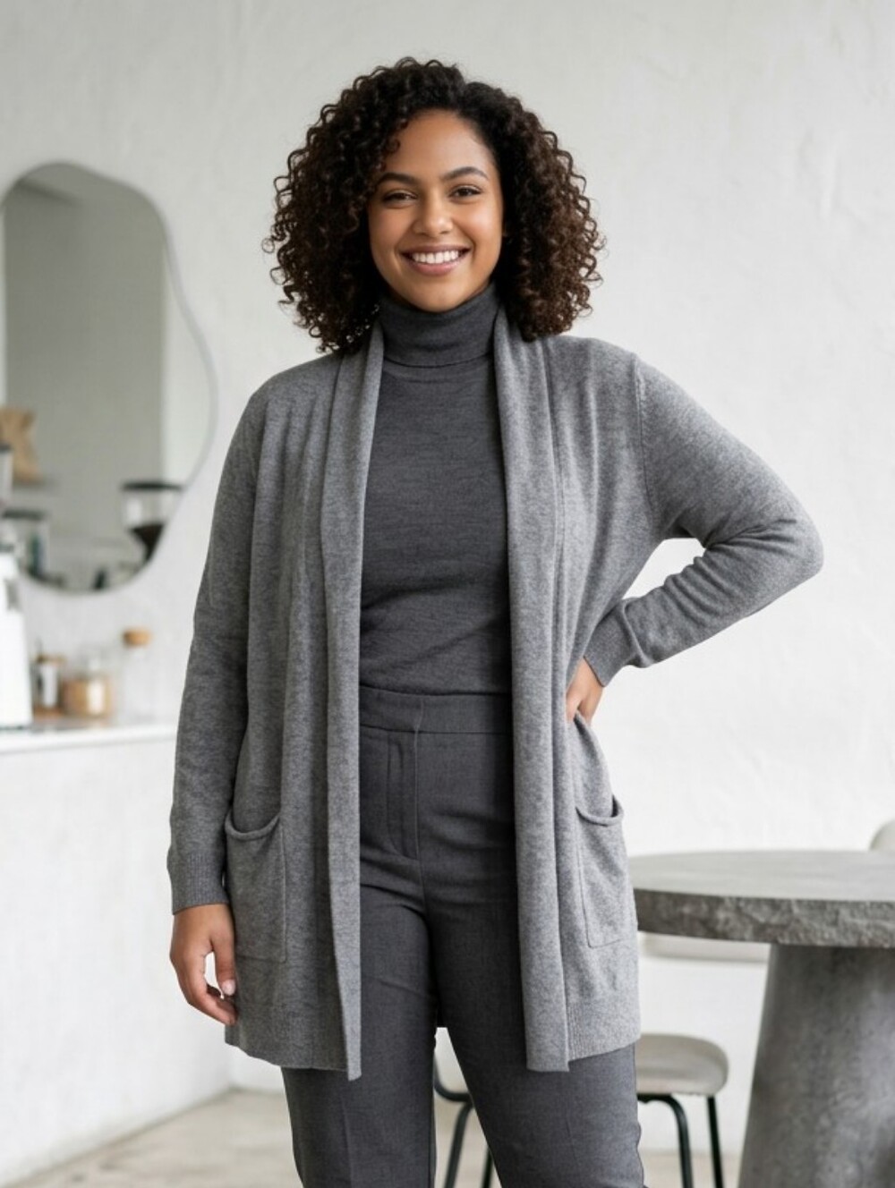 Evolution by Cyrus Cardigan 1X Gray Longline Open Front Stitch Fix Pocket Cardi